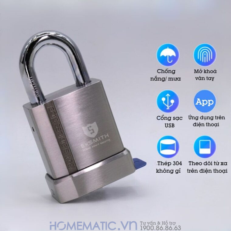 Ổ Khóa Cổng Vân Tay Ngoài Trời Chống Nước Cao Cấp Kèm Chìa điện Tử Exsmith Epl170 đa dạng tính năng