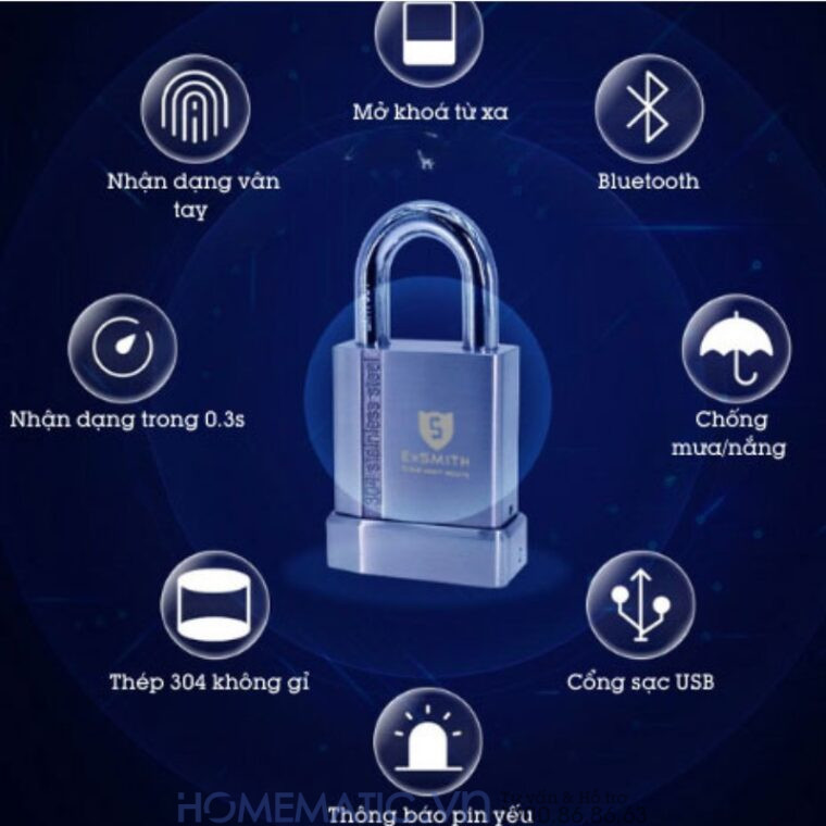 Ổ Khóa Cổng Vân Tay Ngoài Trời Chống Nước Cao Cấp Kèm Chìa điện Tử Exsmith Epl170