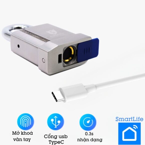 Ổ Khóa Cổng Vân Tay Ngoài Trời Chống Nước Cao Cấp Kèm Chìa điện Tử Exsmith Epl170 dùng cổng usb TypeC