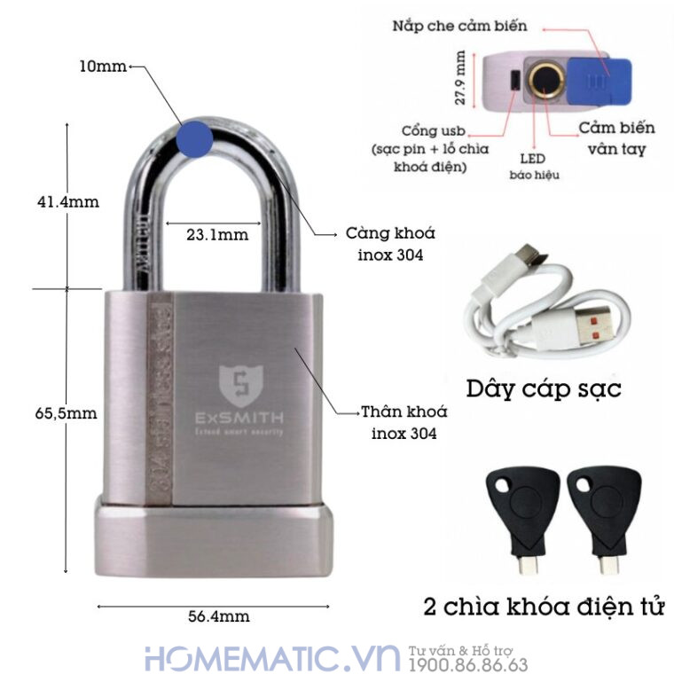 Ổ Khóa Cổng Vân Tay Ngoài Trời Chống Nước Cao Cấp Kèm Chìa điện Tử Exsmith Epl170 Ổ Khóa Cổng Vân Tay Ngoài Trời Chống Nước Cao Cấp Kèm Chìa điện Tử Exsmith Epl170