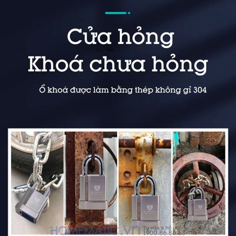 Ổ Khóa Cổng Vân Tay Ngoài Trời Chống Nước Cao Cấp Kèm Chìa điện Tử Exsmith Epl170 độ bền cực cao