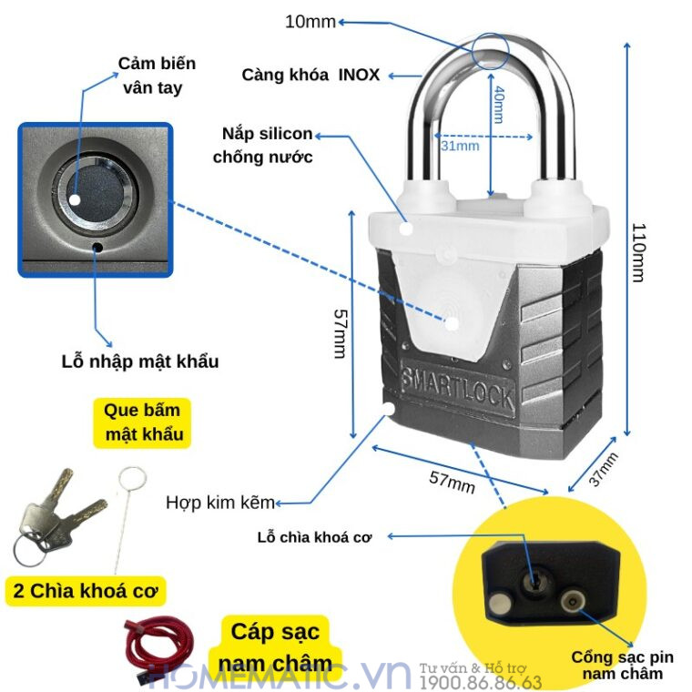 Ổ Khóa Vân Tay Chống Nước Chống Trộm Loại To Exsl