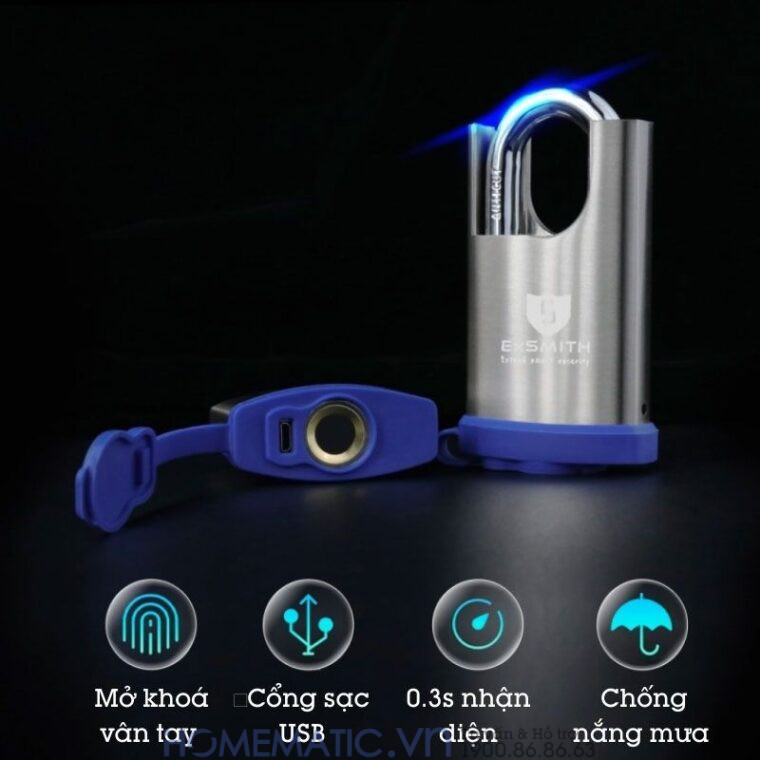 Ổ Khoá Vân Tay Cửa Cổng Chống Cắt Chống Nước Cao Cấp Kèm Chìa điện Tử Exsmith Epl365 các tính năng