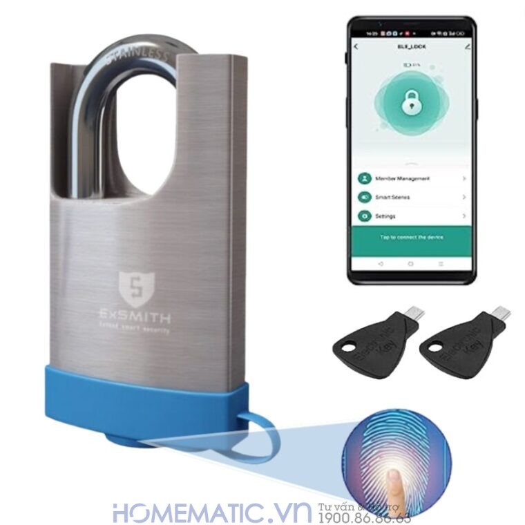 Ổ Khoá Vân Tay Cửa Cổng Chống Cắt Chống Nước Cao Cấp Kèm Chìa điện Tử Exsmith Epl365