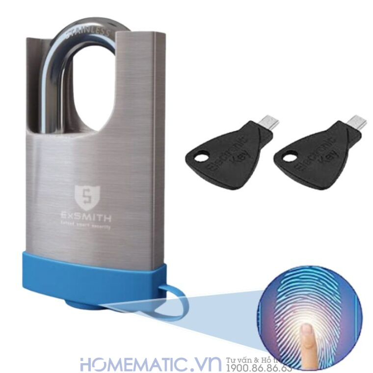 Ổ Khoá Vân Tay Cửa Cổng Chống Cắt Chống Nước Cao Cấp Kèm Chìa điện Tử Exsmith Epl365