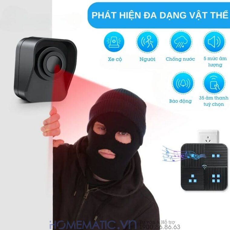 Chuông Báo Khách Báo Trộm Không Dây Khoảng Cách Xa Homematic T505 phát hiện đa dạng vật thể