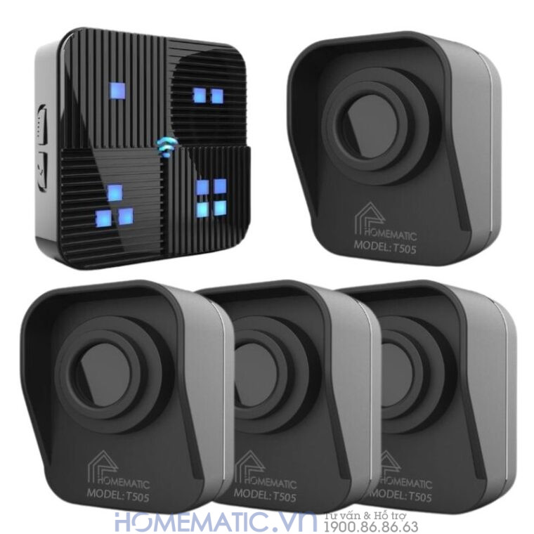 Chuông Báo Khách Báo Trộm Không Dây Khoảng Cách Xa Homematic T505 bộ 4 cảm biến 1 loa chuông