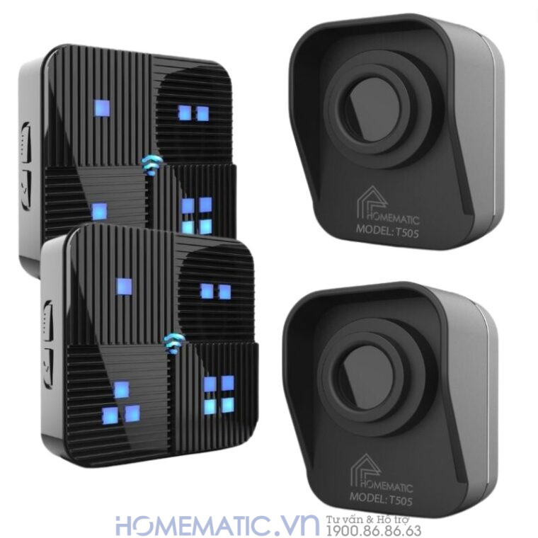 Chuông Báo Khách Báo Trộm Không Dây Khoảng Cách Xa Homematic T505 bộ 2 nút bấm 2 loa chuông