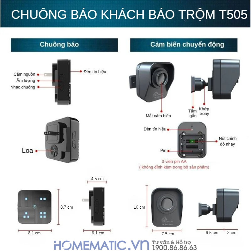 Chuông Báo Khách Báo Trộm Không Dây Khoảng Cách Xa Homematic T505 mô tả sản phẩm