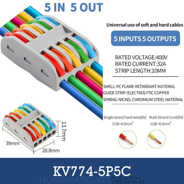 Cút Nối đầu Nối Dây điện Nhanh 5 Cổng Ra 5 Kv774-5p5c