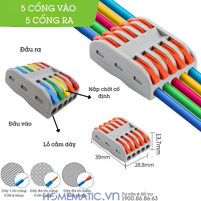 Cút Nối đầu Nối Dây điện Nhanh 5 Cổng Ra 5 Kv774-5p5c