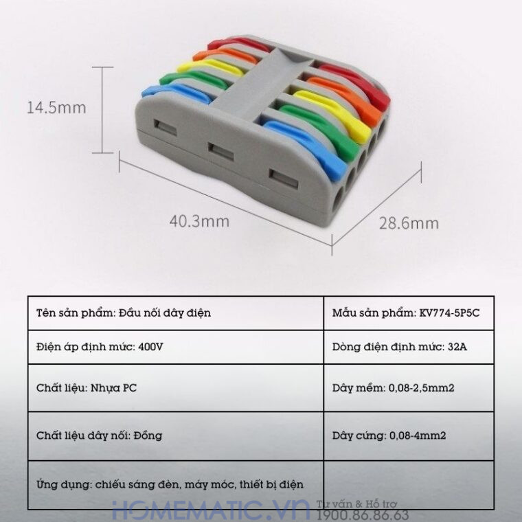 Cút Nối đầu Nối Dây điện Nhanh 5 Cổng Ra 5 Kv774-5p5c