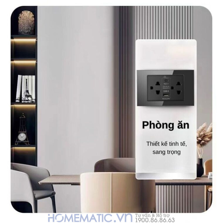 Ổ Cắm điện Có Cổng Usb âm Tường Hỗ Trợ Sạc Nhanh Pd 3.0 Pps Homematic Hm-usb2 ứng dụng phòng ăn
