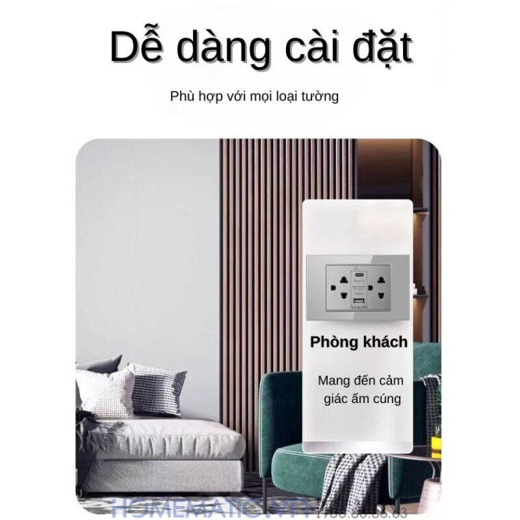 Ổ Cắm điện Có Cổng Usb âm Tường Hỗ Trợ Sạc Nhanh Pd 3.0 Pps Homematic Hm-usb2 dễ dàng cài đặt