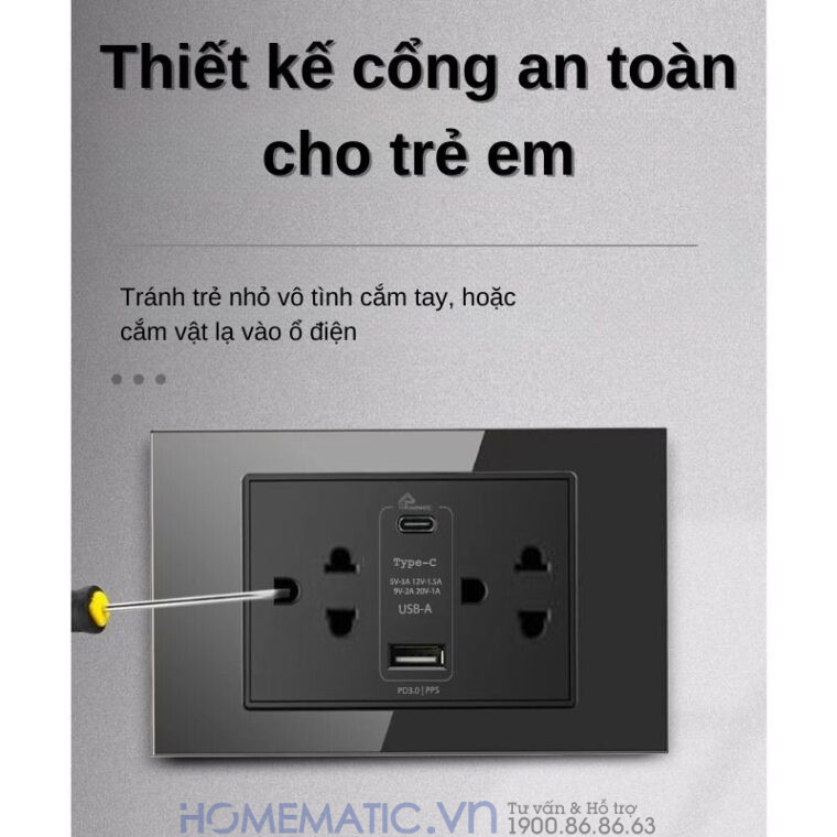 Ổ Cắm điện Có Cổng Usb âm Tường Hỗ Trợ Sạc Nhanh Pd 3.0 Pps Homematic Hm-usb2 an toàn với trẻ nhỏ