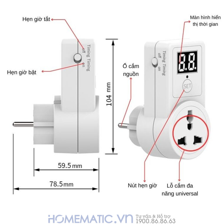 Ổ Cắm Hẹn Giờ Lùi ổ điện Hẹn Giờ Al09-2d feature description