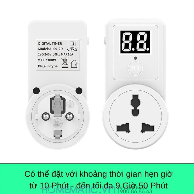 Ổ Cắm Hẹn Giờ Lùi ổ điện Hẹn Giờ Al09-2d hẹn giờ tối đa 10 tiếng