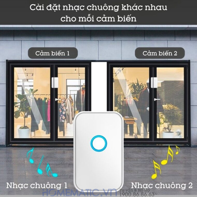 Chuông Báo Mở Cửa Báo Khách Báo Trộm Cacazi M28d cài đặt nhạc chuông