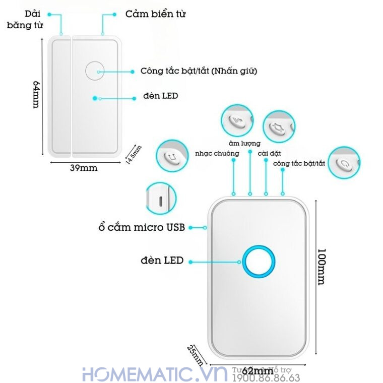 Chuông Báo Mở Cửa Báo Khách Báo Trộm Cacazi M28d feature description