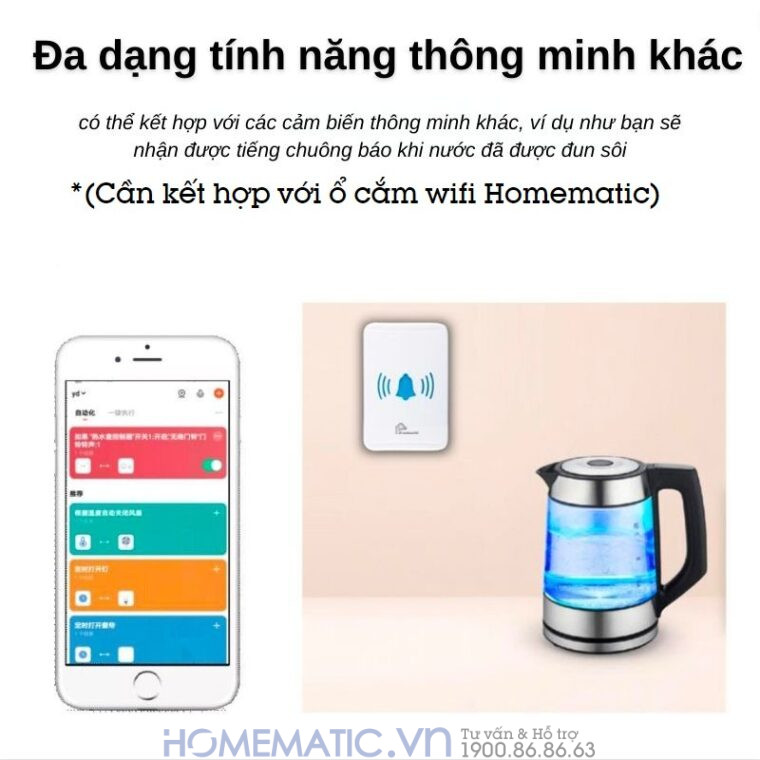 Chuông Cửa Thông Minh Wifi Không Dùng Pin Homematic Ml001 kết hợp với ổ cắm wifi tạo ngữ cảnh