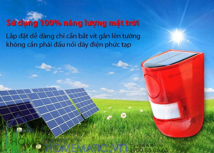 Còi Báo động Báo Trộm sử dụng năng lượng mặt trời Còi Báo động Báo Trộm sử dụng năng lượng mặt trời