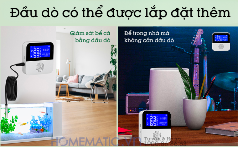 Nhiệt ẩm Kế Wifi Tuya Th200 Cảnh Báo đo Nhiệt độ độ ẩm Phòng với đầu dò bên ngoài