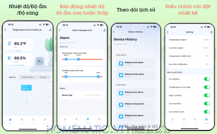 Nhiệt ẩm Kế Wifi Tuya Th200 Cảnh Báo đo Nhiệt độ độ ẩm Phòng kết nối wifi điện thoại