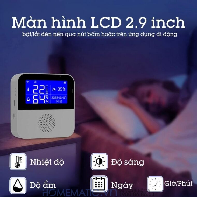 Nhiệt ẩm Kế Wifi Tuya Th200 Cảnh Báo đo Nhiệt độ độ ẩm Phòng màn hình LCD