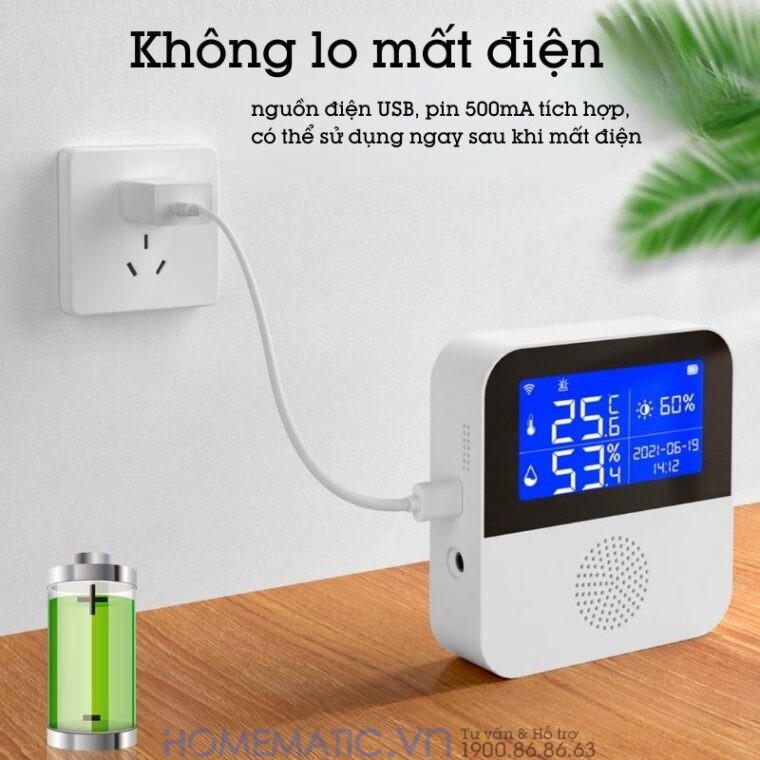 Nhiệt ẩm Kế Wifi Tuya Th200 Cảnh Báo đo Nhiệt độ độ ẩm Phòng không lo mất điện