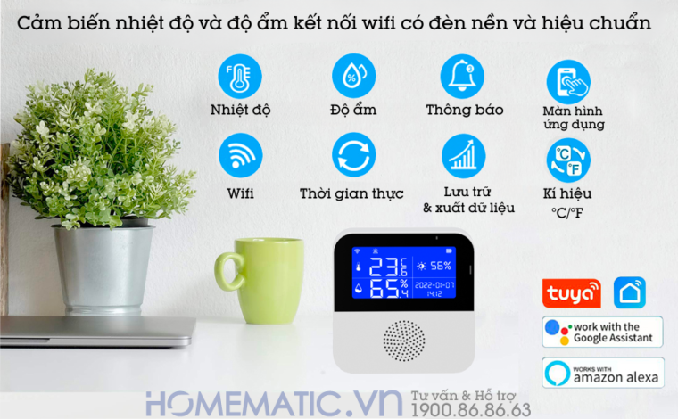Nhiệt ẩm Kế Wifi Tuya Th200 Cảnh Báo đo Nhiệt độ độ ẩm Phòng đa dạng chức năng