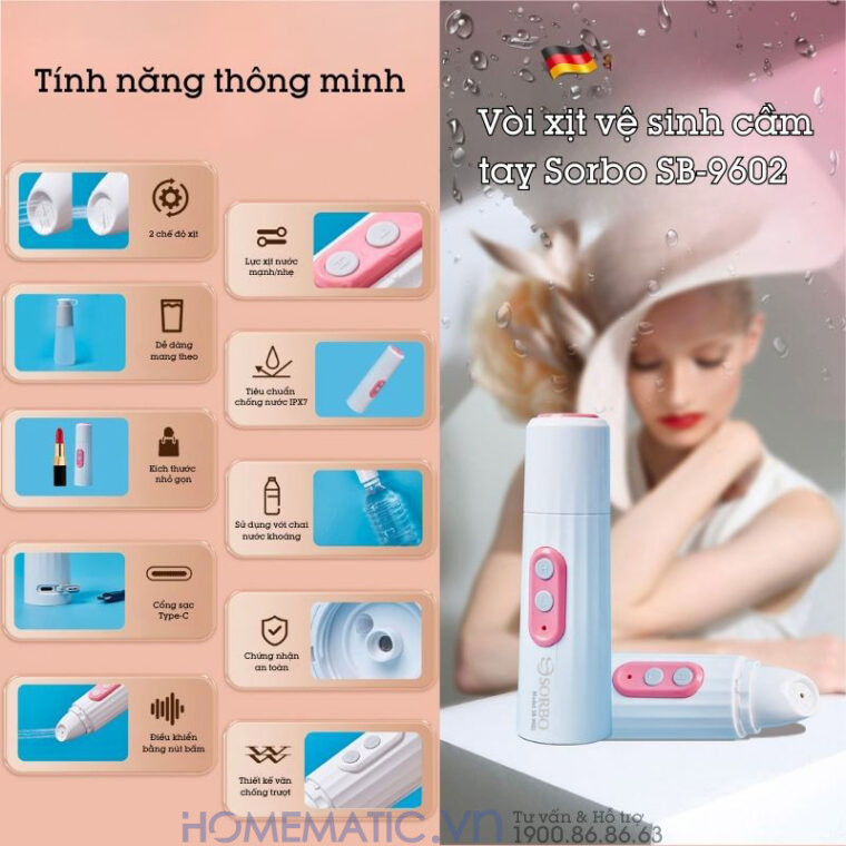 Vòi Xịt đít Di động Vệ Sinh Cầm Tay Mini Du Lịch 4 Chế độ Sb-9602 tính năng thông minh