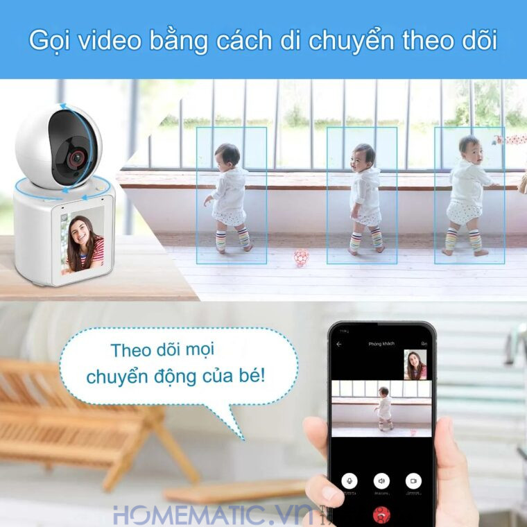 Camera Không Dây Wifi Trong Nhà Có Màn Hình 2.8inch Giám Sát Trẻ Em, Người Già, Gọi Video Cc31