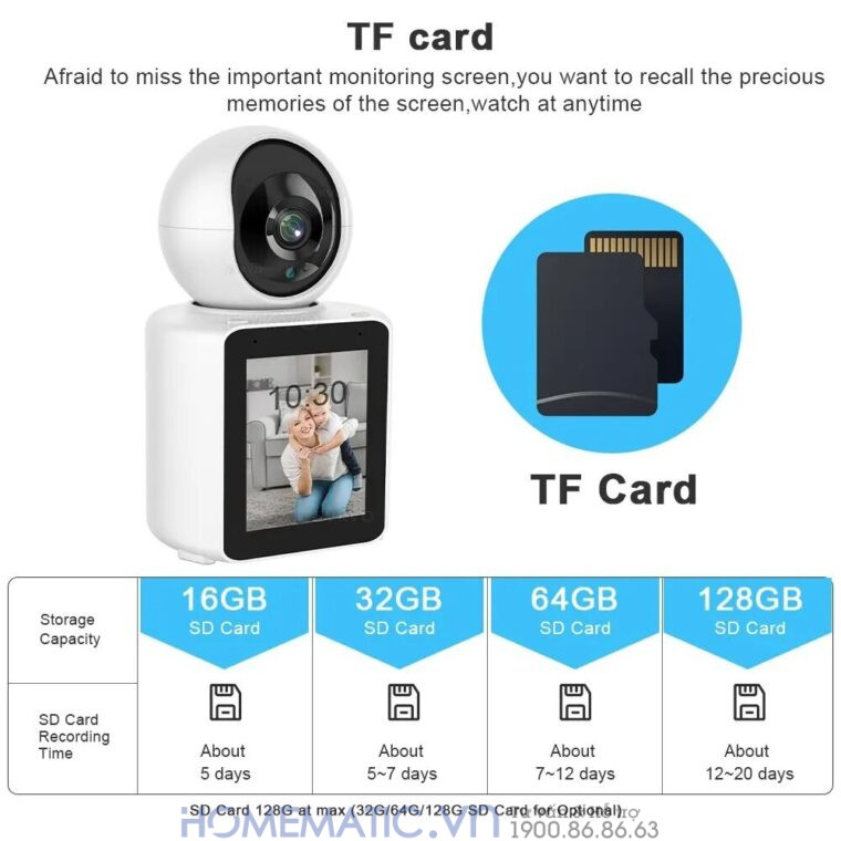 Camera Không Dây Wifi Trong Nhà Có Màn Hình 2.8inch Giám Sát Trẻ Em, Người Già, Gọi Video Cc31