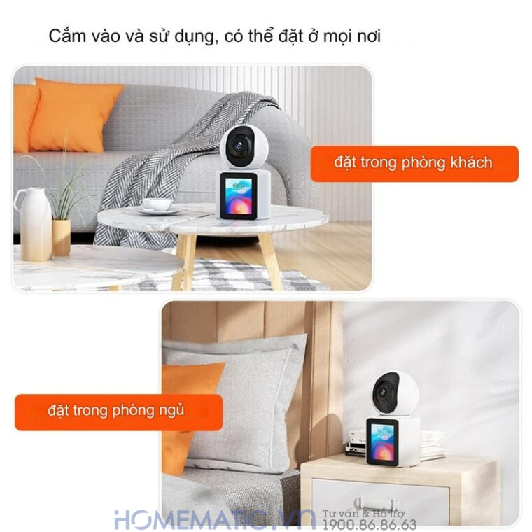 Camera Không Dây Wifi Trong Nhà Có Màn Hình 2.8inch Giám Sát Trẻ Em, Người Già, Gọi Video Cc31