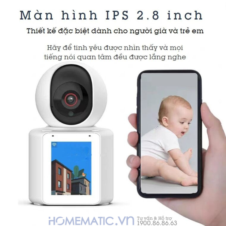 Camera Không Dây Wifi Trong Nhà Có Màn Hình 2.8inch Giám Sát Trẻ Em, Người Già, Gọi Video Cc31