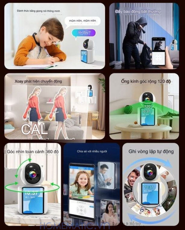 Camera Không Dây Wifi Trong Nhà Có Màn Hình 2.8inch Giám Sát Trẻ Em, Người Già, Gọi Video Cc31