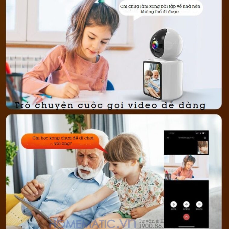 Camera Không Dây Wifi Trong Nhà Có Màn Hình 2.8inch Giám Sát Trẻ Em, Người Già, Gọi Video Cc31