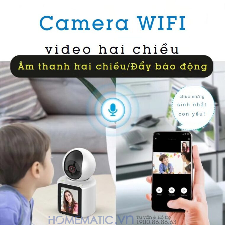 Camera Không Dây Wifi Trong Nhà Có Màn Hình 2.8inch Giám Sát Trẻ Em, Người Già, Gọi Video Cc31
