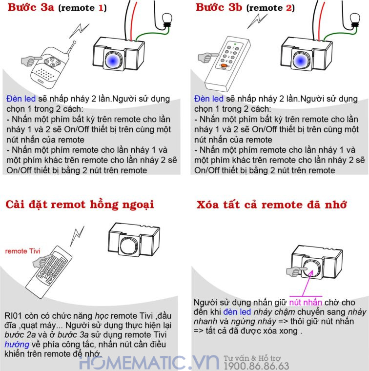 Hạt Công Tắc điều Khiển Từ Xa Bằng Remote Lắp âm Tường Tpe Hướng dẫn sử dung