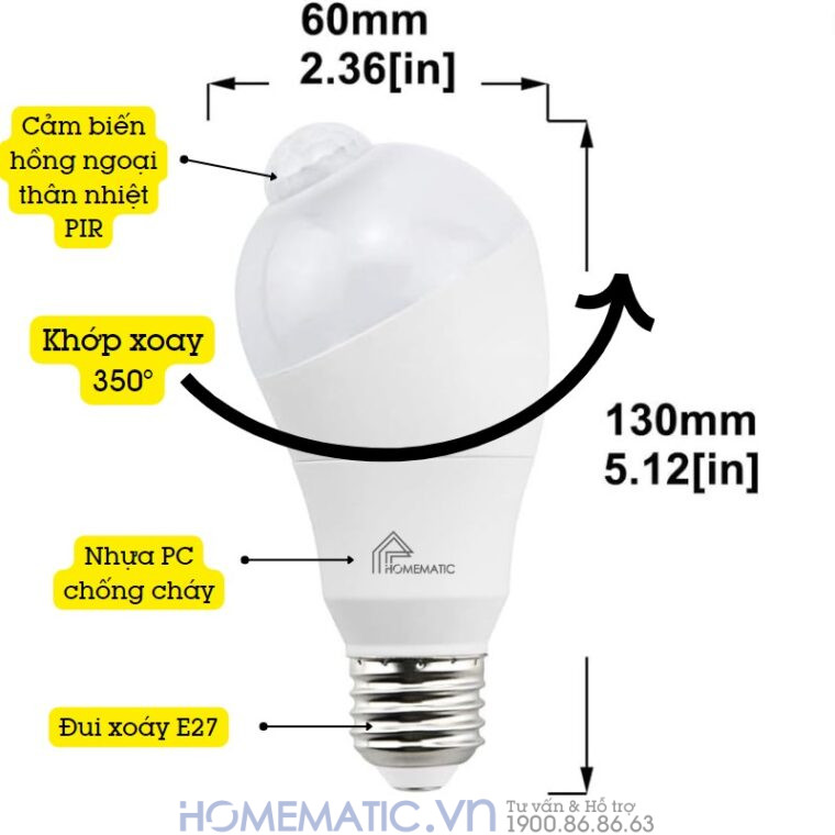 Bóng đèn Cảm Biến Người Cảm ứng Chuyển động Pir Xoay Góc Kín Nước Homematic Pir-wr