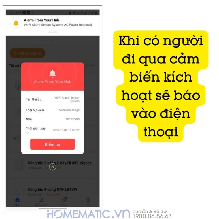 Chuông Báo Khách Thông Minh Wifi Báo Về điện Thoại Tdb12p