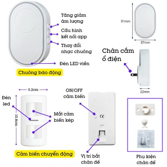 Chuông Báo Khách Thông Minh Wifi Báo Về điện Thoại Tdb12p