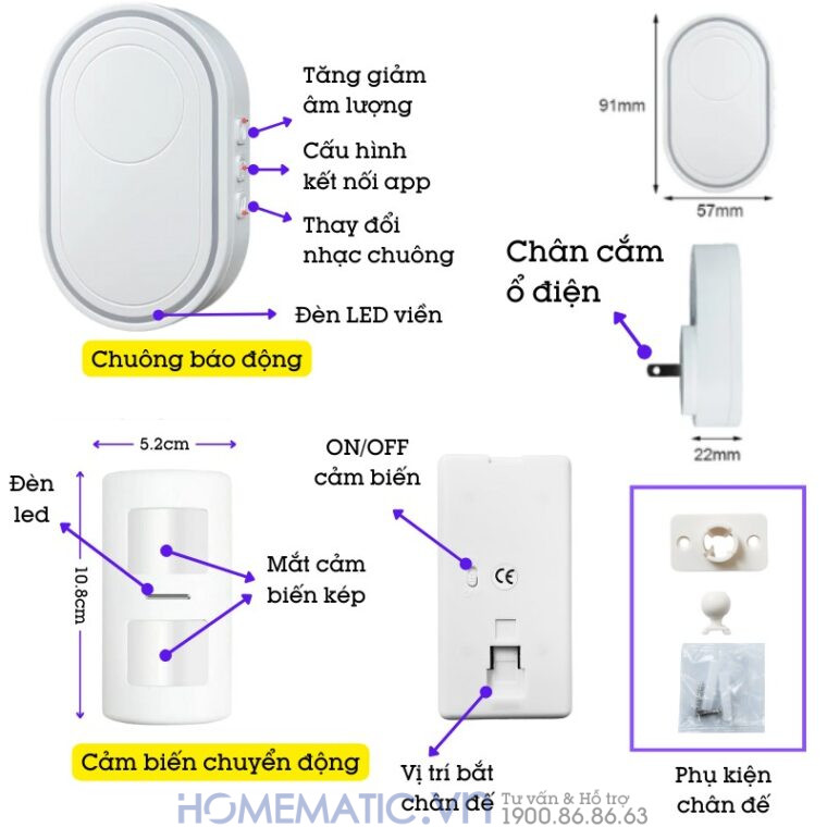 Chuông Báo Khách Thông Minh Wifi Báo Về điện Thoại Tdb12p