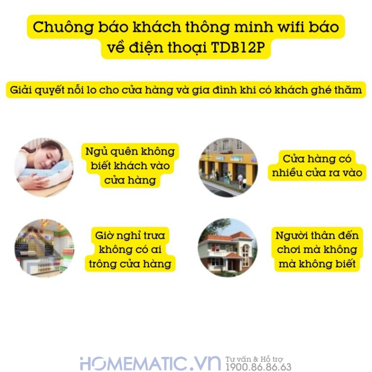 Chuông Báo Khách Thông Minh Wifi Báo Về điện Thoại Tdb12p