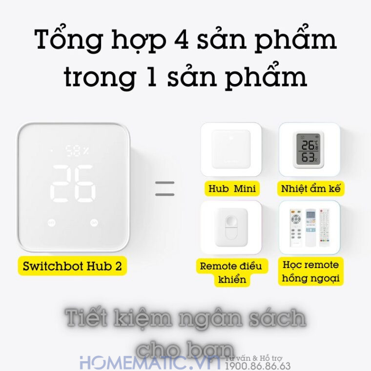 Bộ điều Khiển Trung Tâm Nhà Thông Minh Có Nhiệt ẩm Kế Switchbot Hub 2 Sb-h2 Chuẩn Master tổng hợp 4 sản phẩm trong 1 sản phẩm