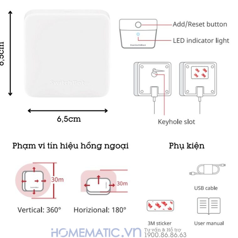 Bộ điều Khiển Trung Tâm Wifi Thiết Bị Hồng Ngoại + Bluetooth Switchbot Hub Mini Sb-hm