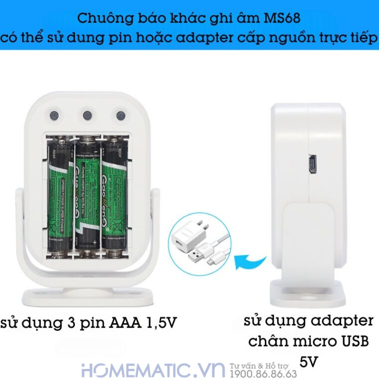 Chuông Báo Khách Hỗ Trợ Thu âm Tiếng Việt Homematic Ms68