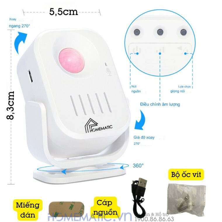 Chuông Báo Khách Hỗ Trợ Thu âm Tiếng Việt Homematic Ms68