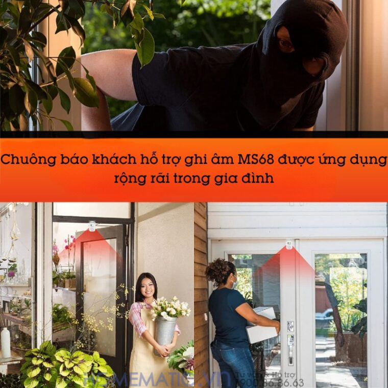 Chuông Báo Khách Hỗ Trợ Thu âm Tiếng Việt Homematic Ms68
