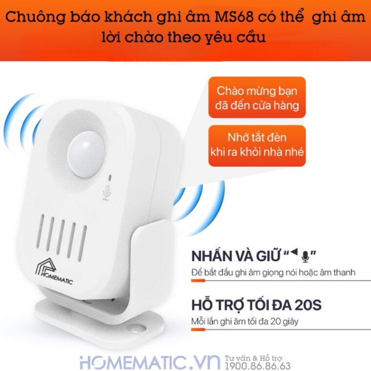 Chuông Báo Khách Hỗ Trợ Thu âm Tiếng Việt Homematic Ms68